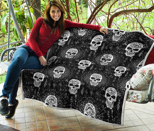 Black And White Wicca Evil Skull Print Quilt