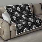 Black And White Wicca Evil Skull Print Quilt