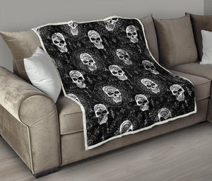 Black And White Wicca Evil Skull Print Quilt