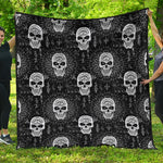 Black And White Wicca Evil Skull Print Quilt