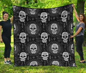 Black And White Wicca Evil Skull Print Quilt