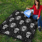 Black And White Wicca Evil Skull Print Quilt