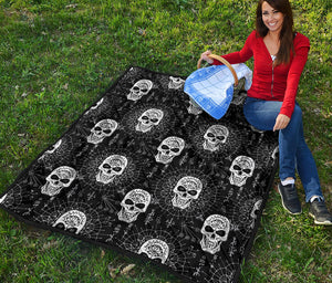 Black And White Wicca Evil Skull Print Quilt