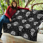 Black And White Wicca Evil Skull Print Quilt