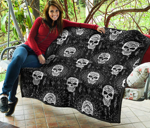 Black And White Wicca Evil Skull Print Quilt