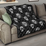 Black And White Wicca Evil Skull Print Quilt