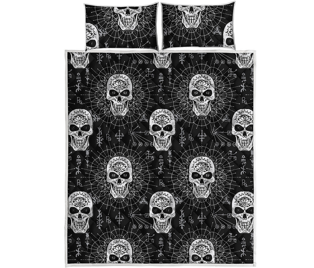 Black And White Wicca Evil Skull Print Quilt Bed Set