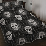Black And White Wicca Evil Skull Print Quilt Bed Set