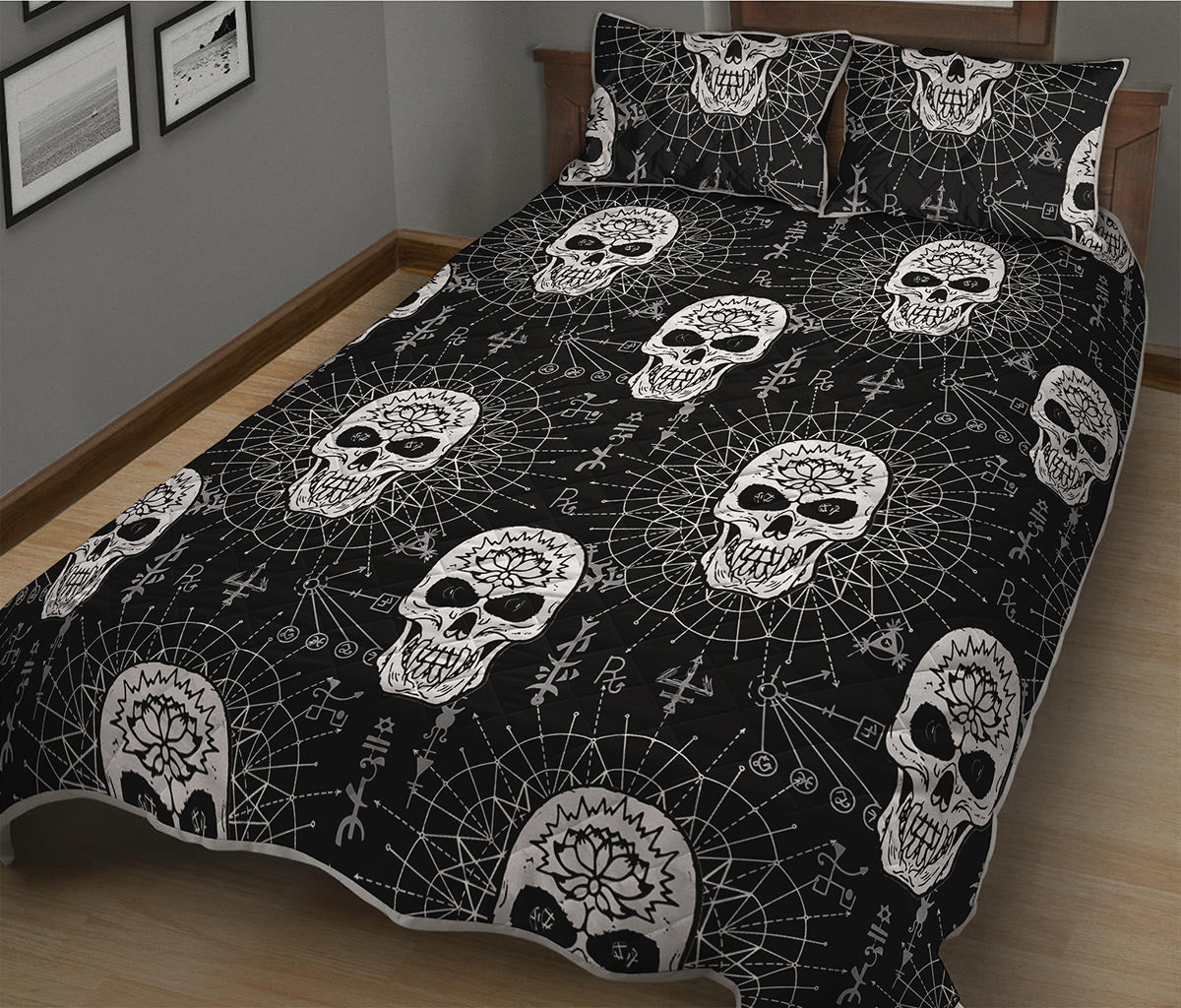 Black And White Wicca Evil Skull Print Quilt Bed Set