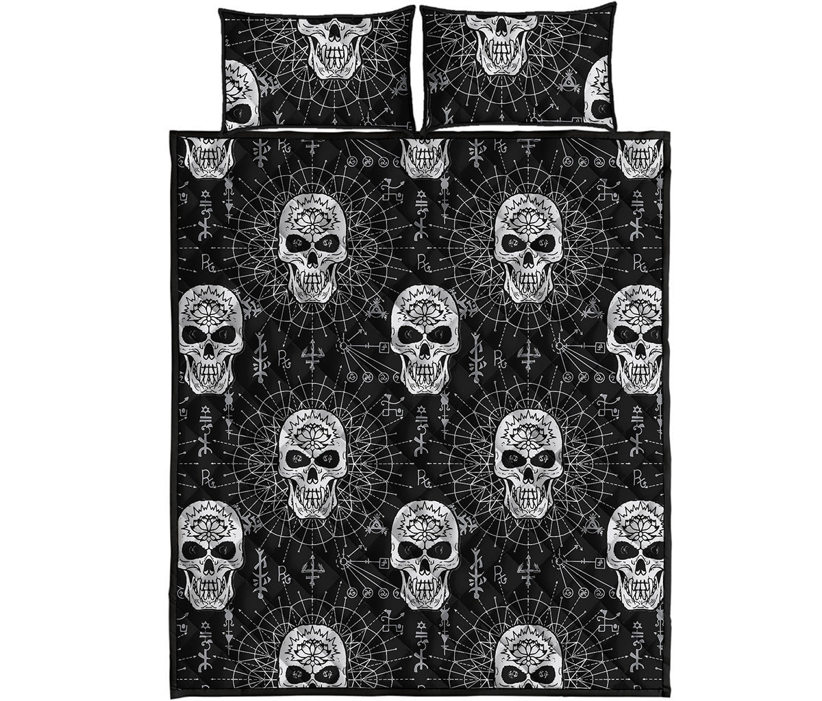 Black And White Wicca Evil Skull Print Quilt Bed Set