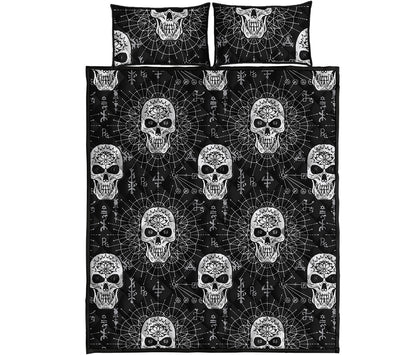 Black And White Wicca Evil Skull Print Quilt Bed Set