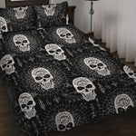 Black And White Wicca Evil Skull Print Quilt Bed Set