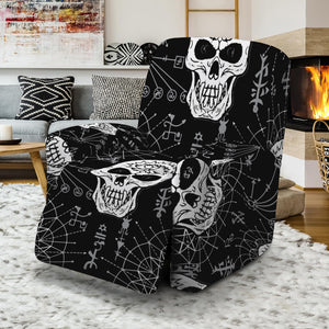 Black And White Wicca Evil Skull Print Recliner Slipcover