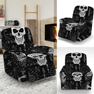 Black And White Wicca Evil Skull Print Recliner Slipcover