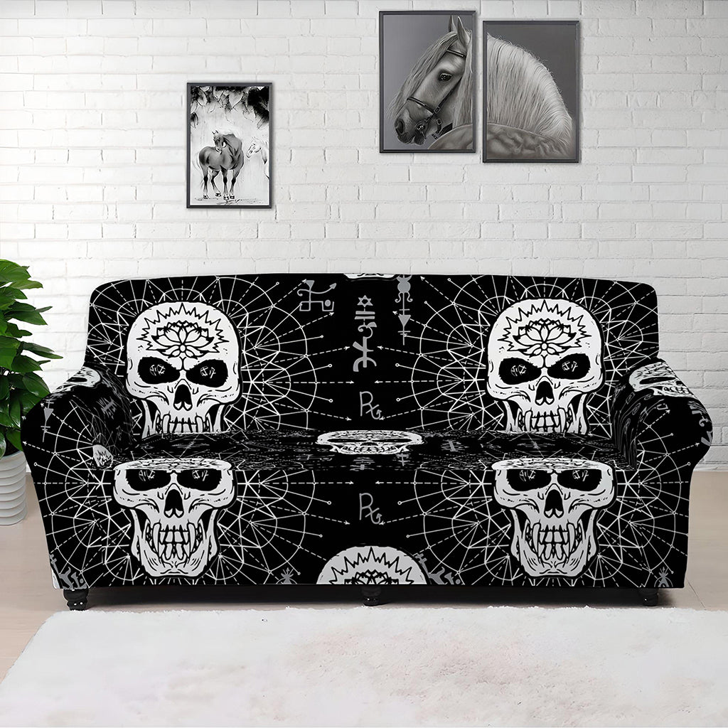 Black And White Wicca Evil Skull Print Sofa Cover