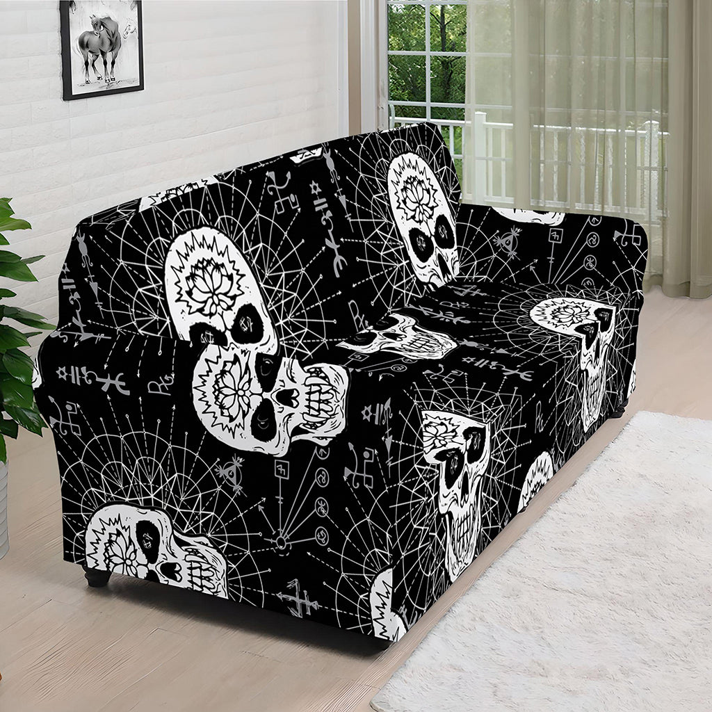 Black And White Wicca Evil Skull Print Sofa Cover