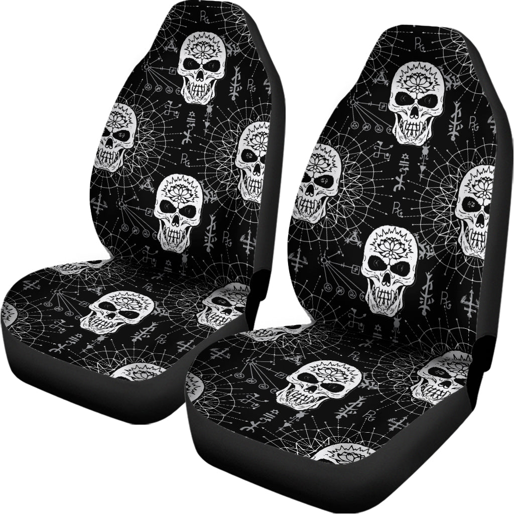 Black And White Wicca Evil Skull Print Universal Fit Car Seat Covers