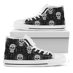 Black And White Wicca Evil Skull Print White High Top Shoes