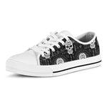 Black And White Wicca Evil Skull Print White Low Top Shoes