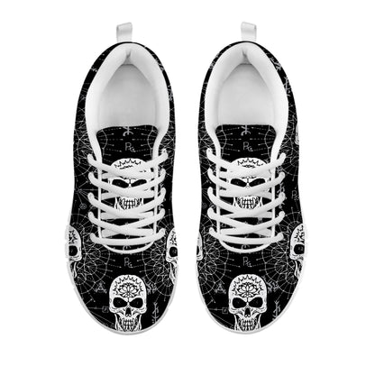 Black And White Wicca Evil Skull Print White Sneakers