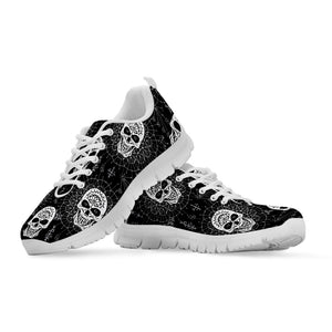 Black And White Wicca Evil Skull Print White Sneakers