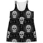 Black And White Wicca Evil Skull Print Women's Racerback Tank Top