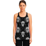 Black And White Wicca Evil Skull Print Women's Racerback Tank Top