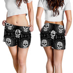 Black And White Wicca Evil Skull Print Women's Shorts