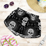 Black And White Wicca Evil Skull Print Women's Shorts