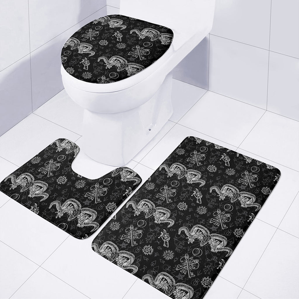Black And White Wicca Gothic Print 3 Piece Bath Mat Set