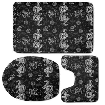 Black And White Wicca Gothic Print 3 Piece Bath Mat Set