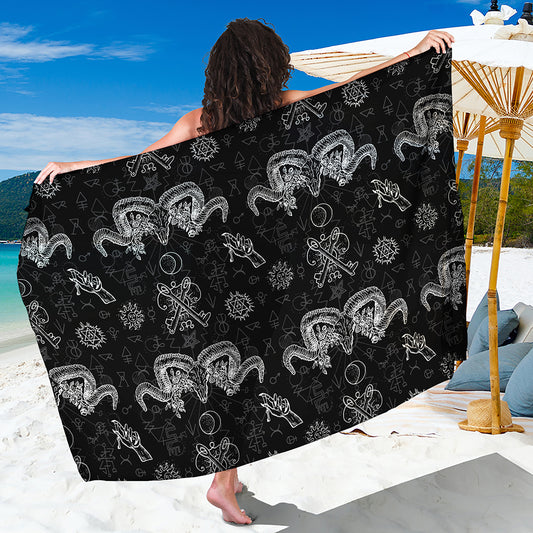 Black And White Wicca Gothic Print Beach Sarong Wrap