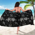 Black And White Wicca Gothic Print Beach Sarong Wrap