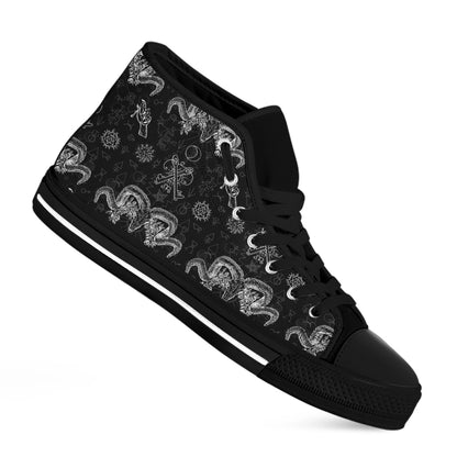 Black And White Wicca Gothic Print Black High Top Shoes