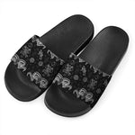 Black And White Wicca Gothic Print Black Slide Sandals