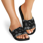 Black And White Wicca Gothic Print Black Slide Sandals