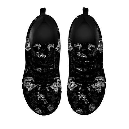 Black And White Wicca Gothic Print Black Sneakers