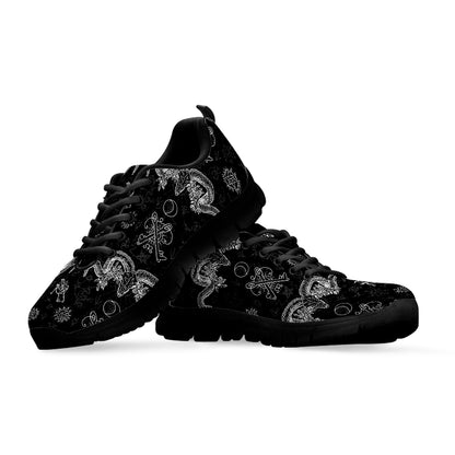 Black And White Wicca Gothic Print Black Sneakers