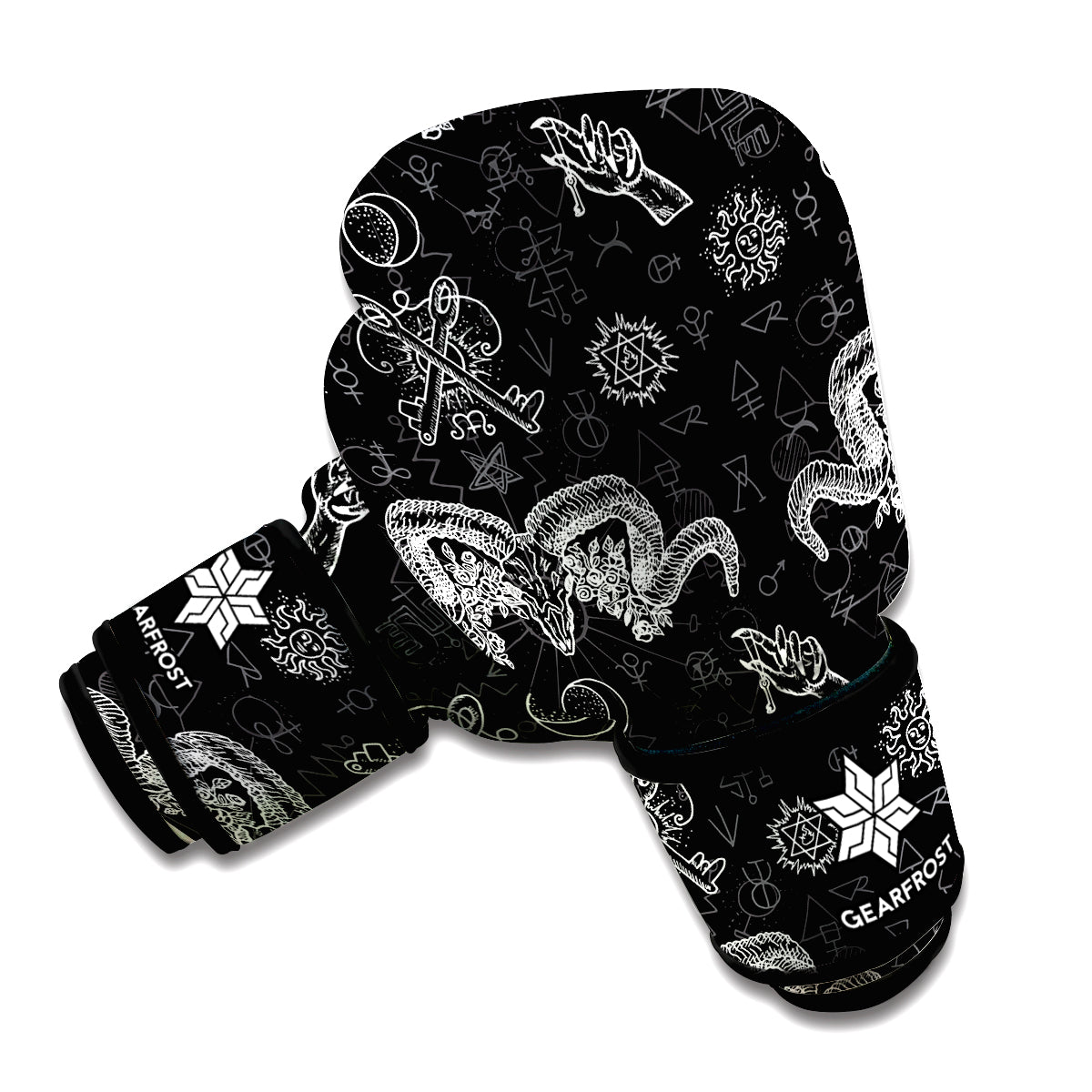 Black And White Wicca Gothic Print Boxing Gloves