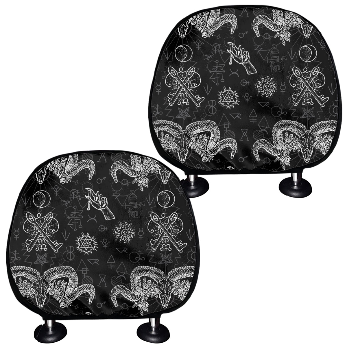 Black And White Wicca Gothic Print Car Headrest Covers