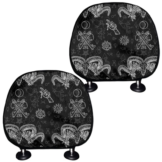 Black And White Wicca Gothic Print Car Headrest Covers