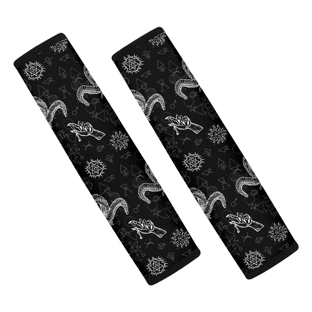 Black And White Wicca Gothic Print Car Seat Belt Covers