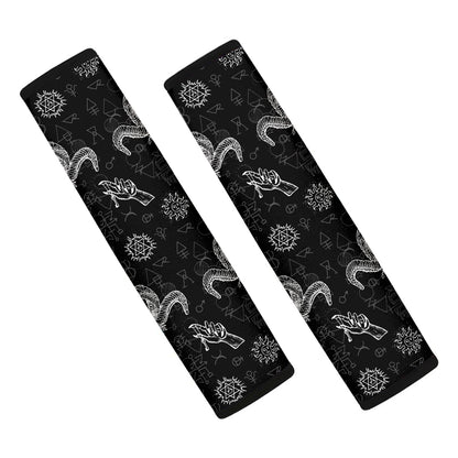 Black And White Wicca Gothic Print Car Seat Belt Covers