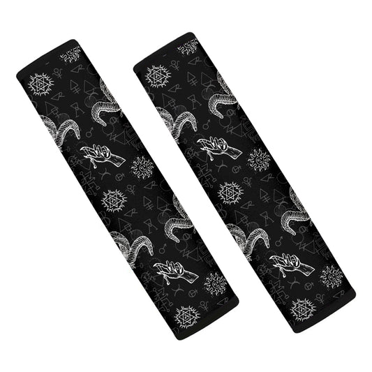 Black And White Wicca Gothic Print Car Seat Belt Covers