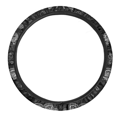 Black And White Wicca Gothic Print Car Steering Wheel Cover