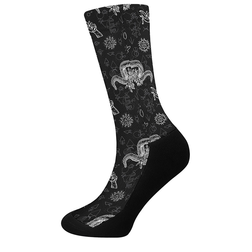 Black And White Wicca Gothic Print Crew Socks