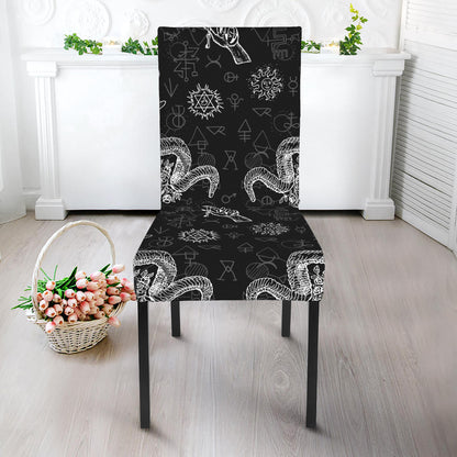 Black And White Wicca Gothic Print Dining Chair Slipcover