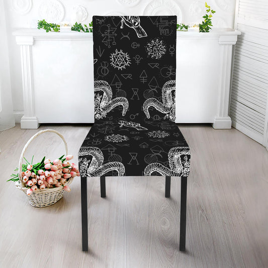 Black And White Wicca Gothic Print Dining Chair Slipcover
