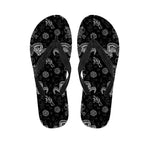 Black And White Wicca Gothic Print Flip Flops