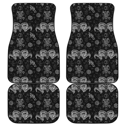 Black And White Wicca Gothic Print Front and Back Car Floor Mats